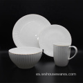 Al por mayor de 16 piezas Hotel White en relieve de porcelana en relieve